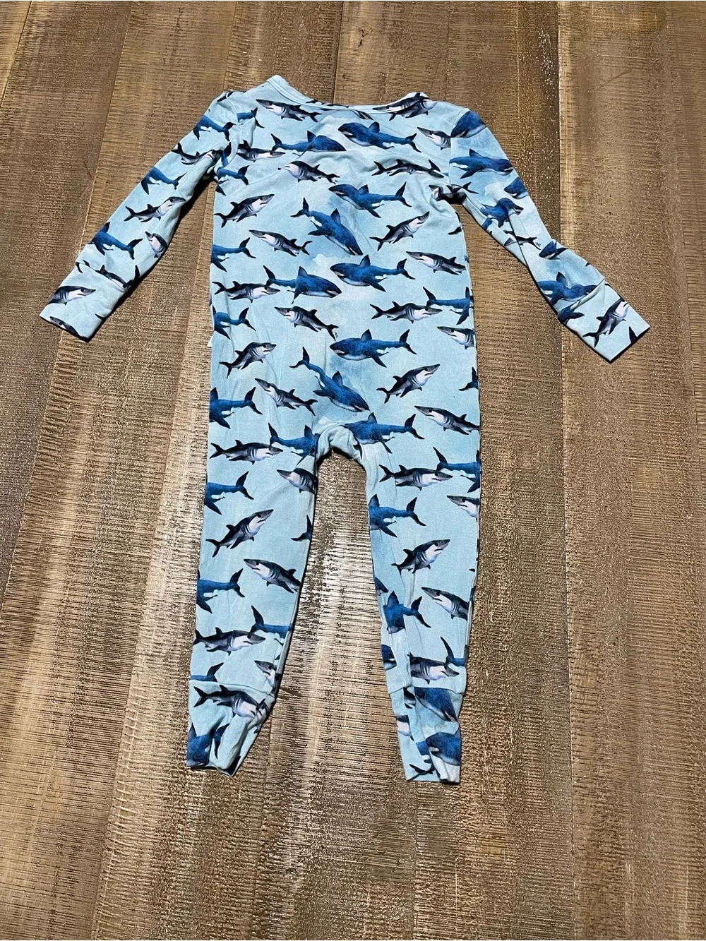 Blue Shark Print Kids One-Piece Zipper Romper